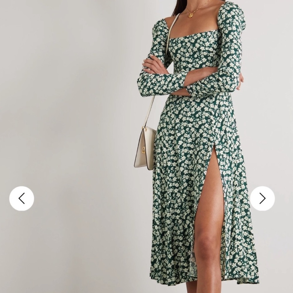 Reformation Green Floral Midi Dress